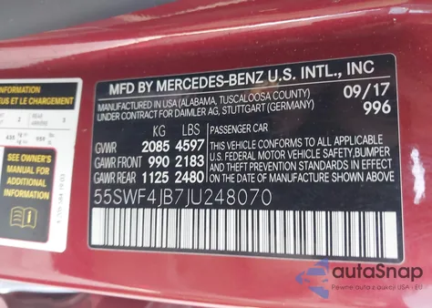 2018 Mercedes-Benz C 300 из США, поврежденный, VIN 55SWF4JB7JU248070